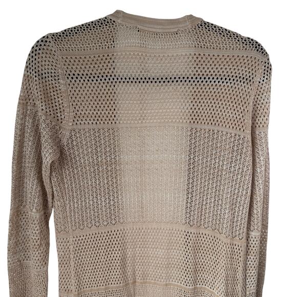 White House Black Market Long Open Cardigan Small Beige Pointelle Open Knit READ - Picture 8 of 13